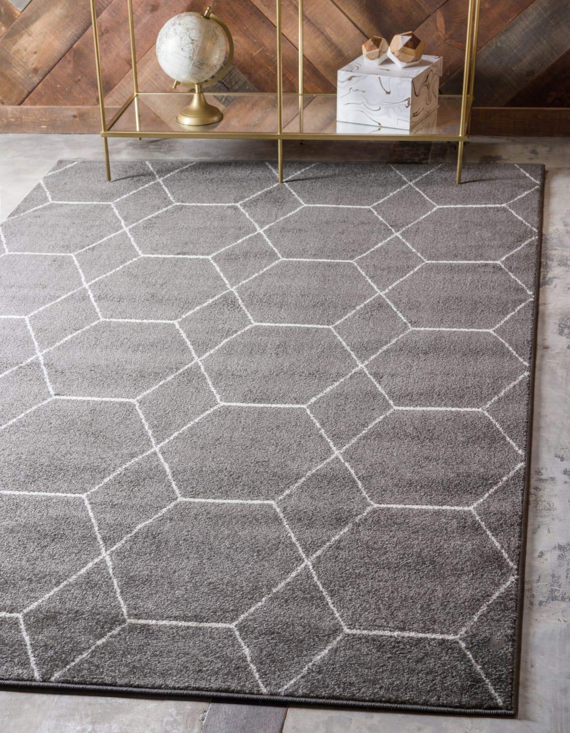 Unique Loom Trellis Frieze Collection Area Rug - Geometric (3 3 x 5 3, Dark Gray/ Ivory)