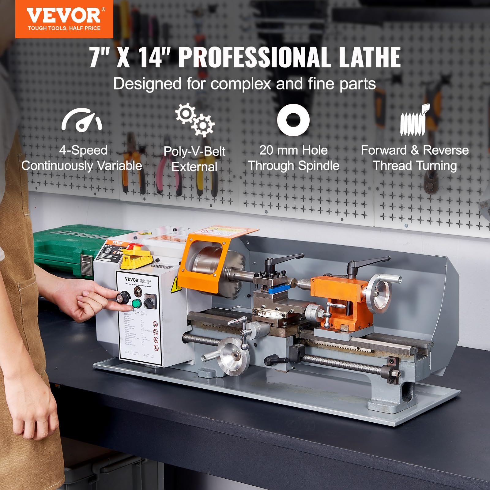Vevor Metal Lathe Machine, 7'' X 13.78'', Precision Benchtop Power Metal Lathe, 0-2200 Rpm Continuously Variable Speed, 500W Bru