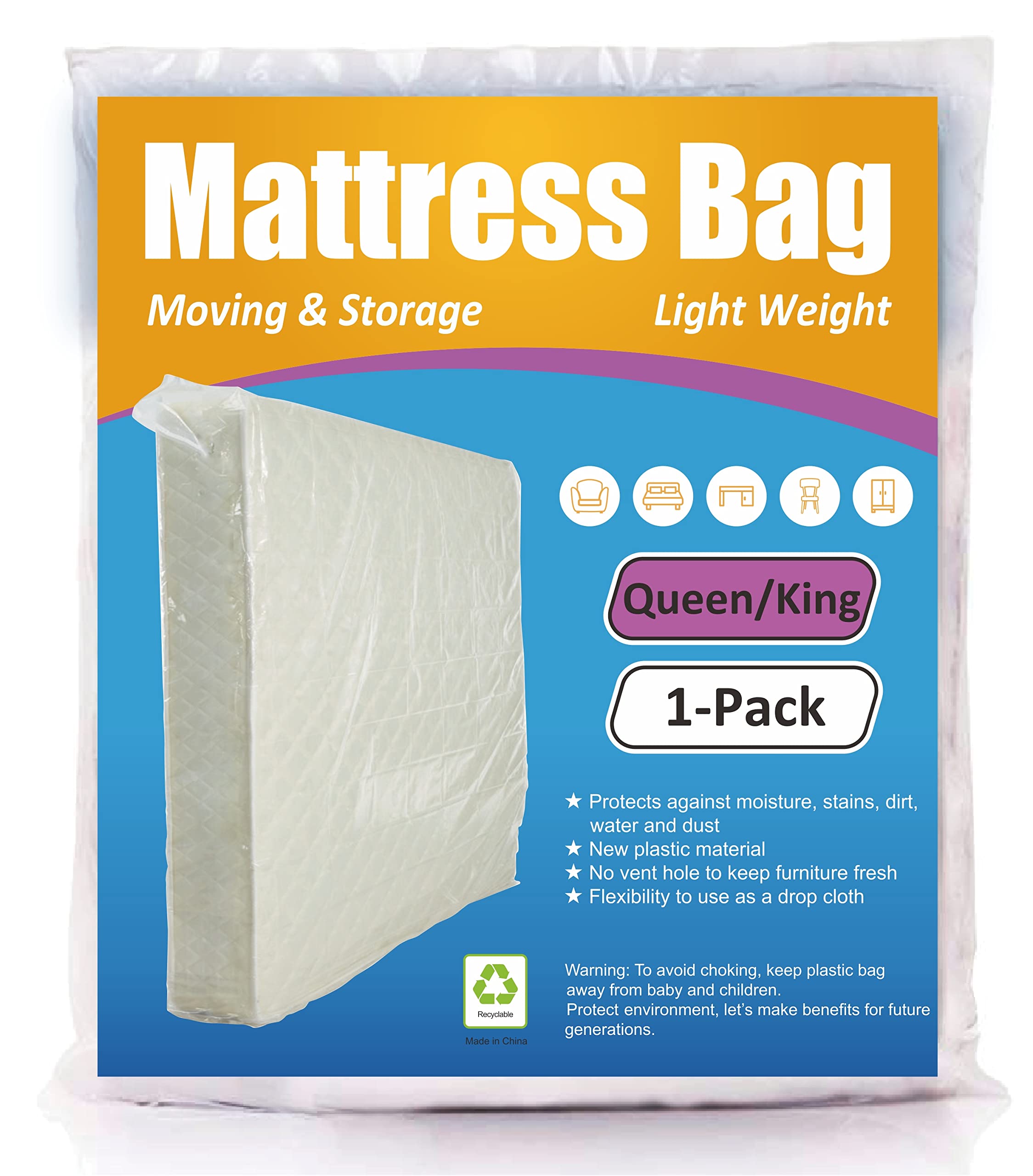 Comforthome Mattress Bag For Moving And Storage, Fits Queen And King Size Mattress, 1 Pack