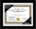 Creative Picture Frames 10x13 Classic Black Diploma Frame with White Mat Glass Easel and Installed Wall Hangers | Frame Holds 11