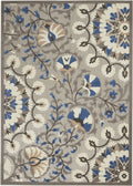 HomeRoots Grey/Multi 100% Polypropylene 5’ x 8’ Gray and Blue Vines Indoor Outdoor Area Rug