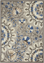 HomeRoots Grey/Multi 100% Polypropylene 5’ x 8’ Gray and Blue Vines Indoor Outdoor Area Rug