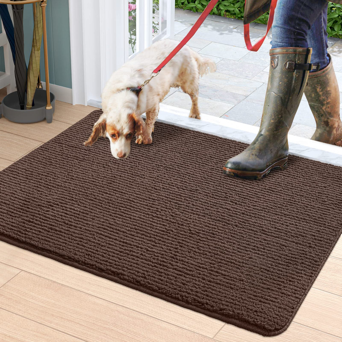 Dexi Door Mat Indoor Rug Inside Front Entrance Non-Slip Low Profile Washable For Entryway 23.5'X35.5',Brown