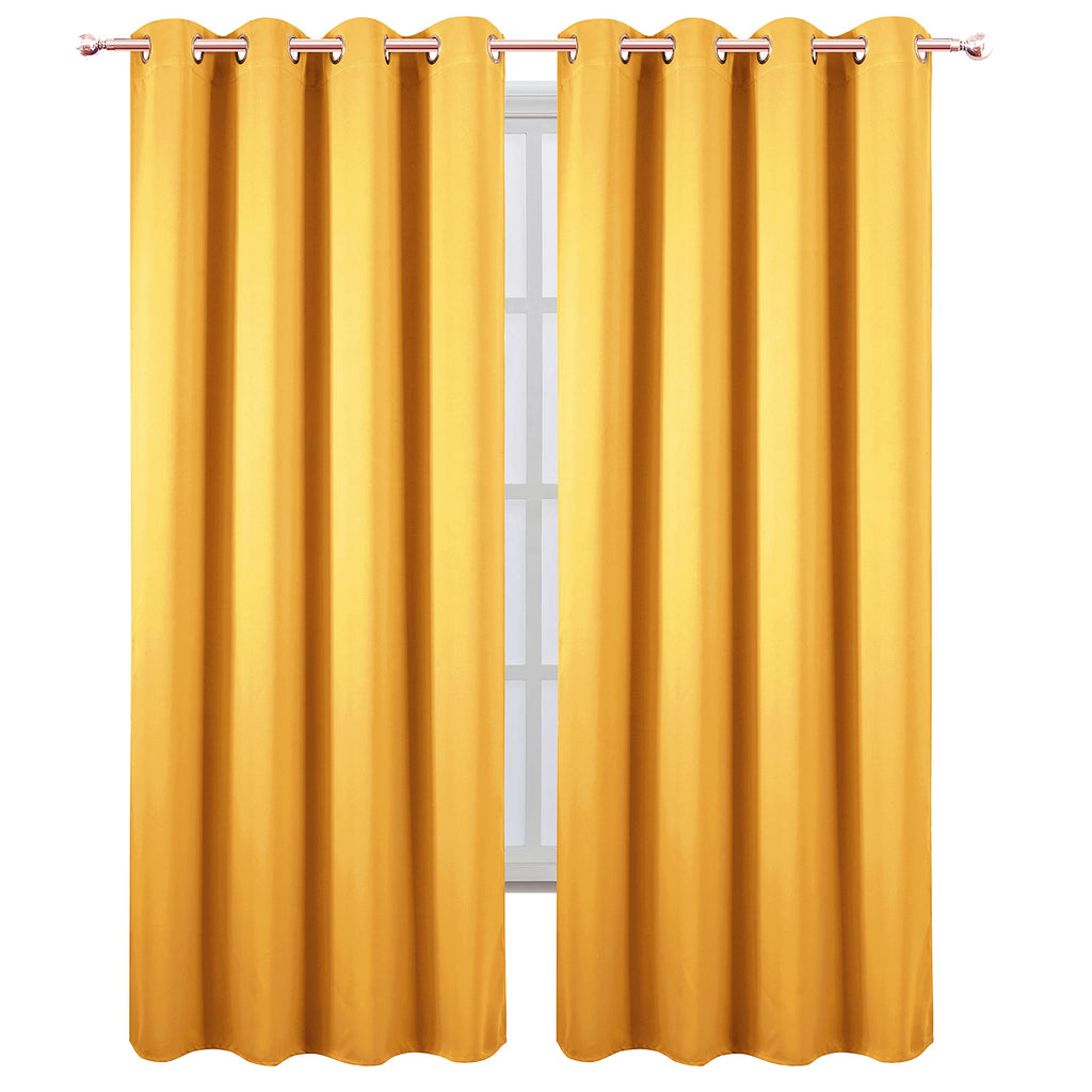 Lemomo 100% Blackout Curtains 52 X 95 Inch/Yellow Curtains 2 Panels With Black Lining Room Darkening Thermal Insulated Bedroom C