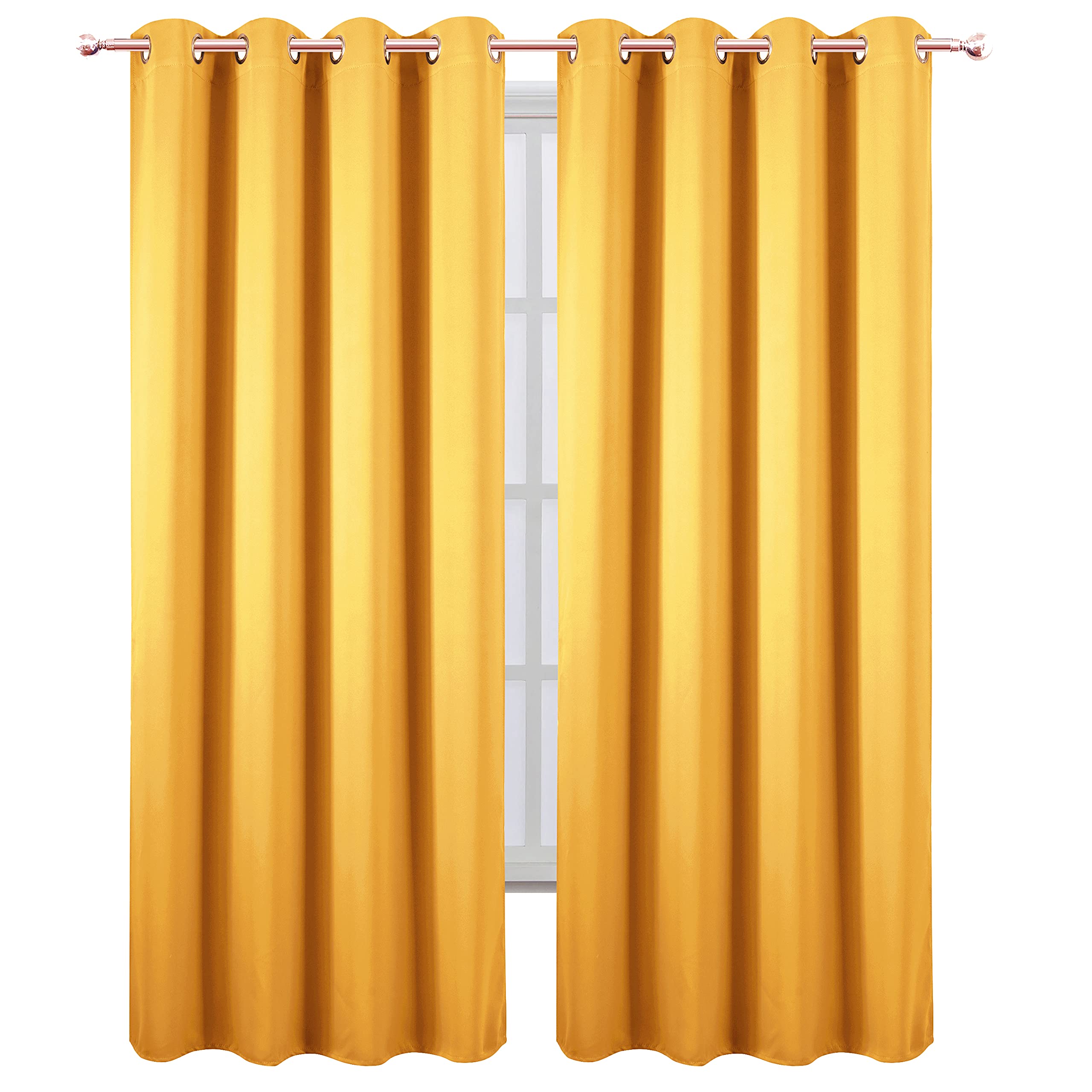Lemomo 100% Blackout Curtains 52 X 95 Inch/Yellow Curtains 2 Panels With Black Lining Room Darkening Thermal Insulated Bedroom C
