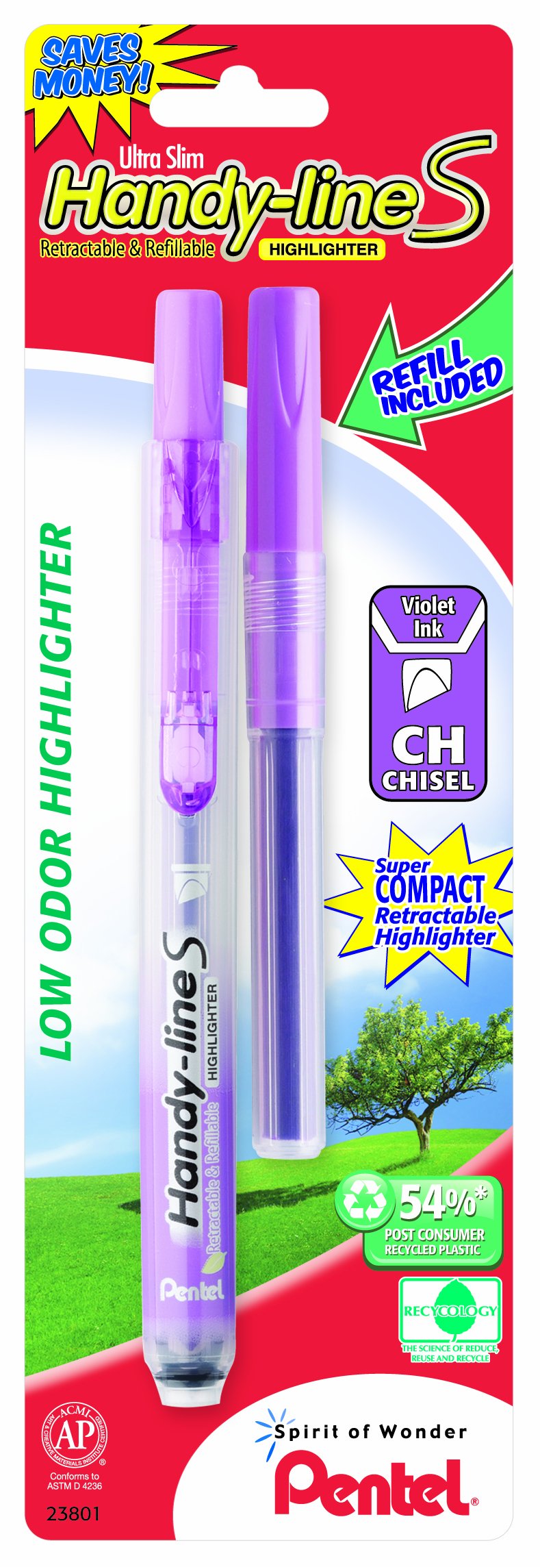 Pentel Handy-Line S Retractable Highlighter, Chisel Tip, Violet Ink , 1 Pen With 1 Refill (Sxs15Slrbpv)