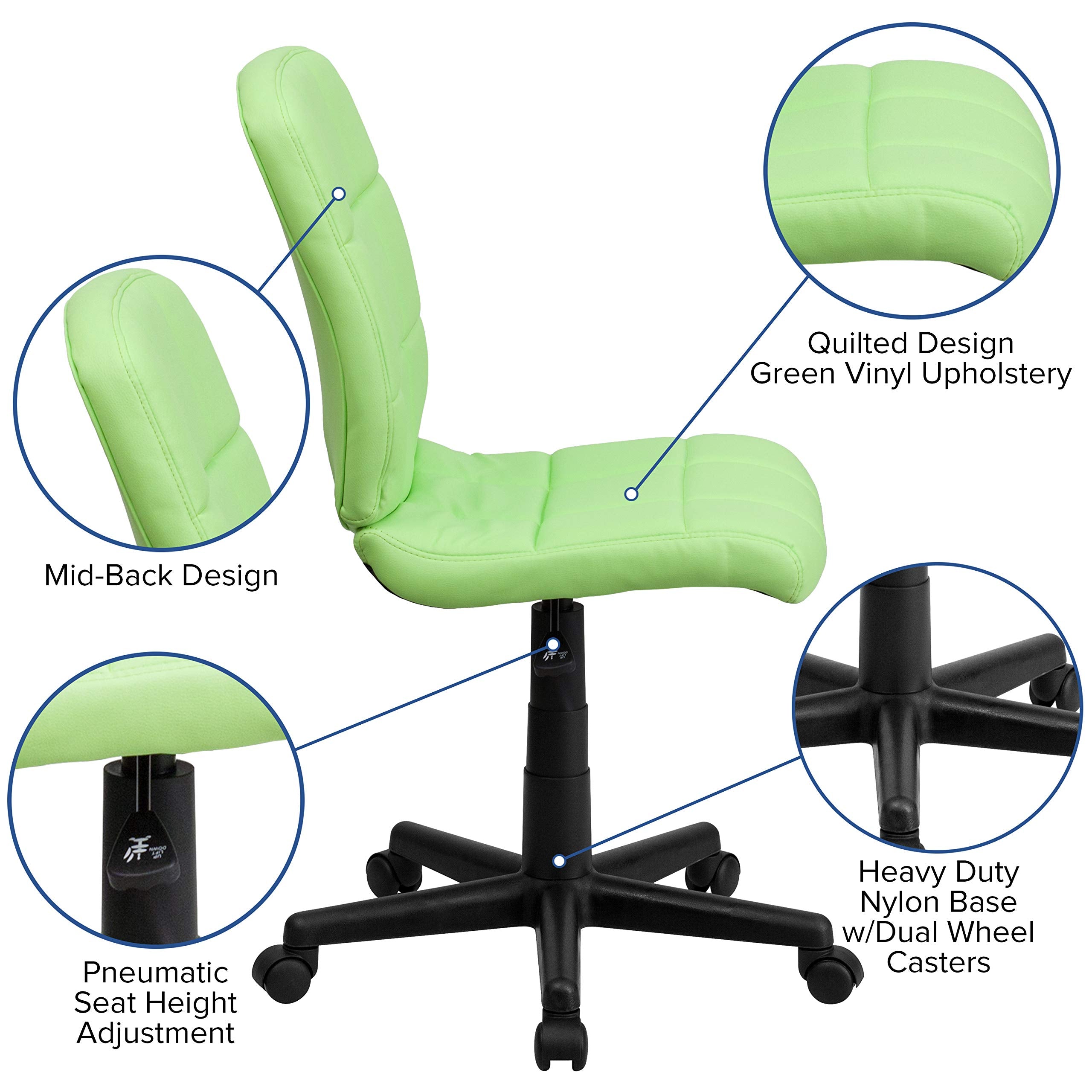 Flash Furniture Clayton Mid-Back Green Quilted Vinyl Swivel Task Office Chair