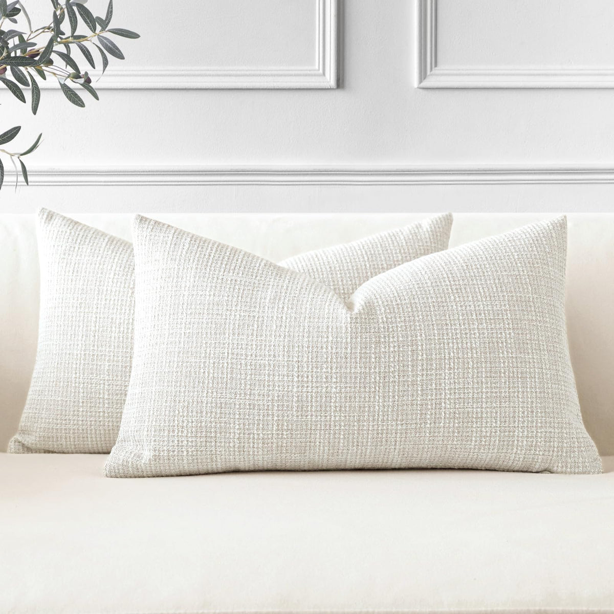Otostar Pack Of 2 Throw Pillow Covers 16X24 Inch Linen Beige Pillowcases Farmhouse Decorative Solid Pillow Covers 40X60 Cm Lumba