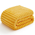 Bedelite Fleece Throw Blanket For Couch - 300Gsm Soft & Warm Fluffy Yellow Blanket, Decorative And Giftable Striped Blankets For