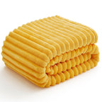 Bedelite Fleece Throw Blanket For Couch - 300Gsm Soft & Warm Fluffy Yellow Blanket, Decorative And Giftable Striped Blankets For