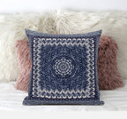 HomeRoots Bright Blue Yellow 16â€ Indigo White Holy Floral Zippered Suede Throw Pillow