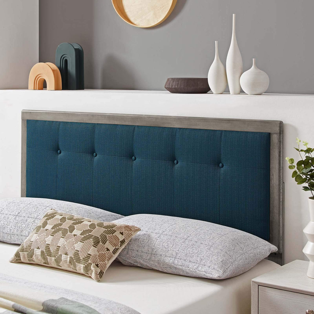 Modway Draper Tufted Twin Fabric And Wood Headboard In Gray Azure