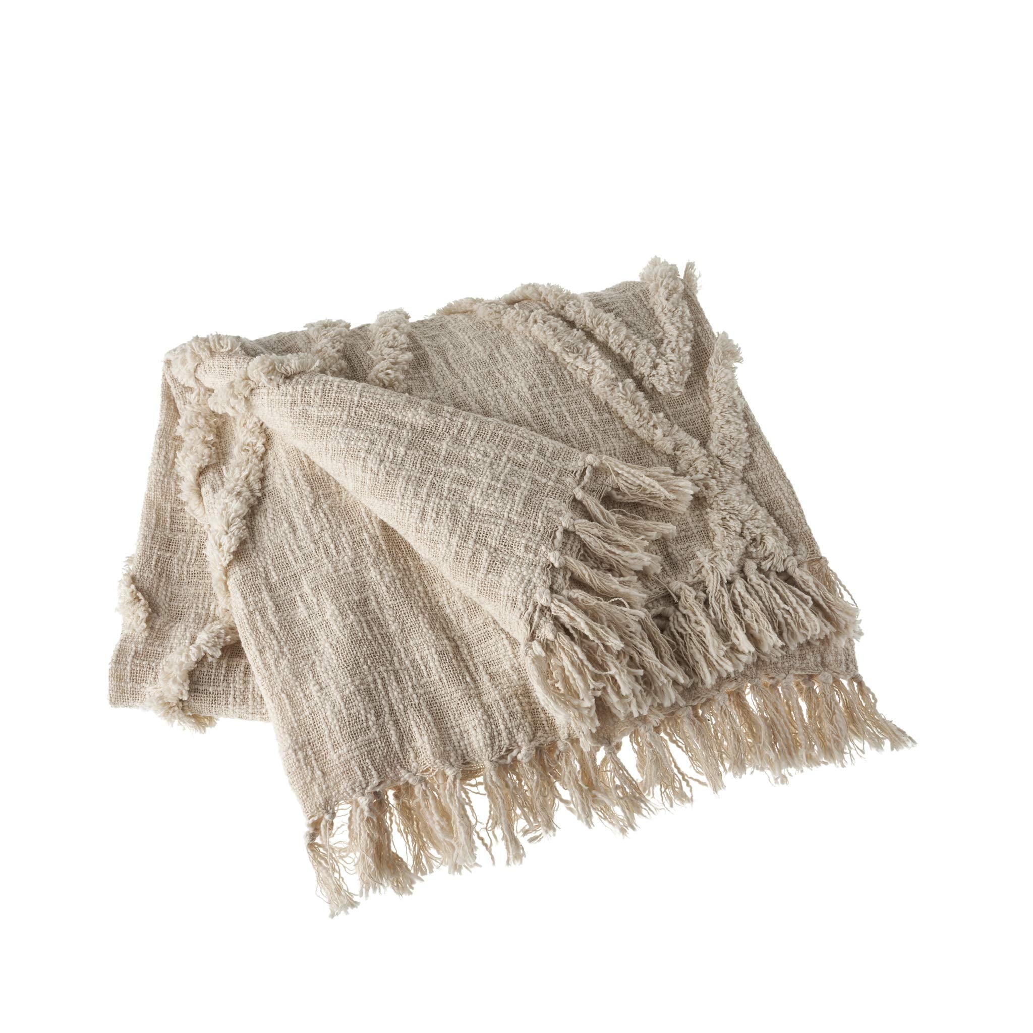 Lr Home Soft Luxury Handmade Boho Farmhouse Diamond Throw Blanket With Fringe, 50' X 60', Natural