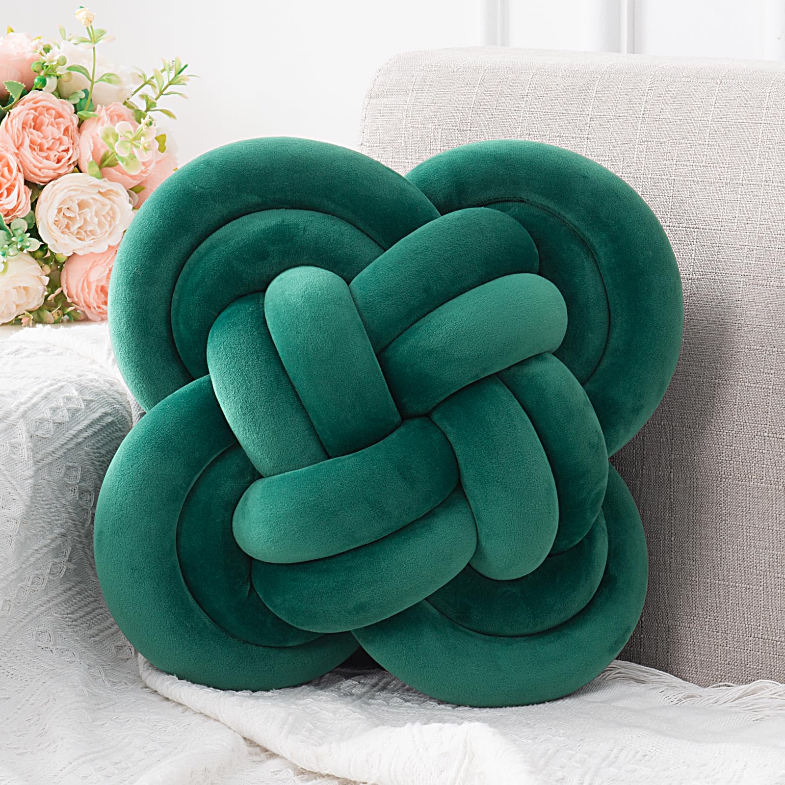 Xiashrk Knot Pillow, Decorative Throw Pillows With Soft Plush For Couch, 12' Knotted Pillows Dark Green Dorm Room Decor Knot Pi