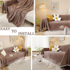 Handontime Brown Sofa Covers Simple Couch Cover For Pet White Floral Couch Cushion Covers For L Shape Chocolate Sofa Throw Cover Sectional Couch Covers For Living Room Machine Washable, 71' X134'