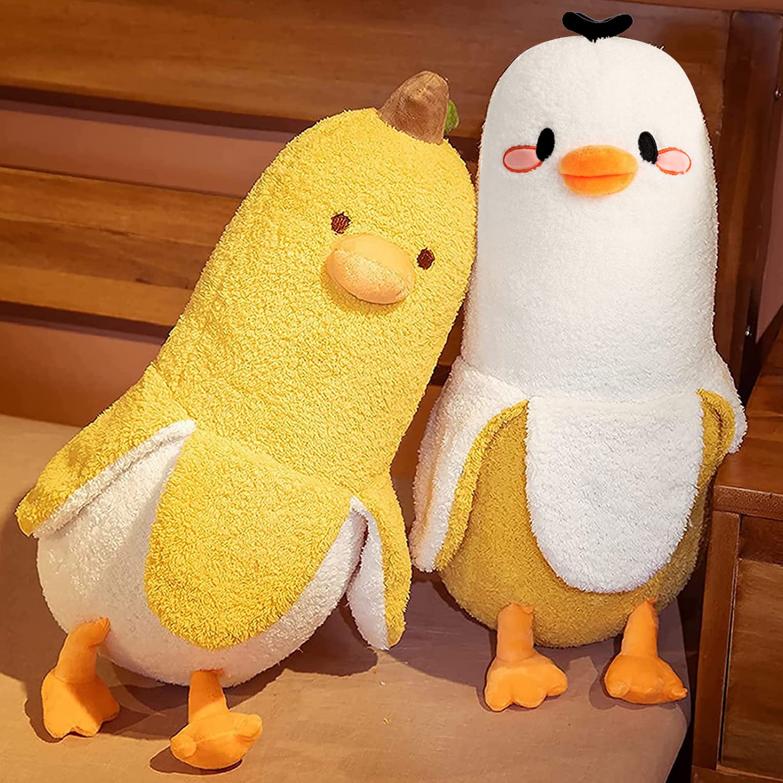 Peach Cat Banana Duck Plush Pillow Duck Stuffed Animal Cute Banana Plushie For Girls And Boys White 19.7'