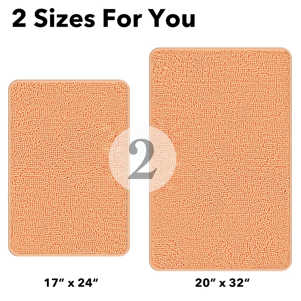 Pureswan Peach Bathroom Rugs Sets 2 Piece - Absorbent And Washable Bath Mat, Non-Slip, Thick Soft Chenille Bath Rugs For Bathroo
