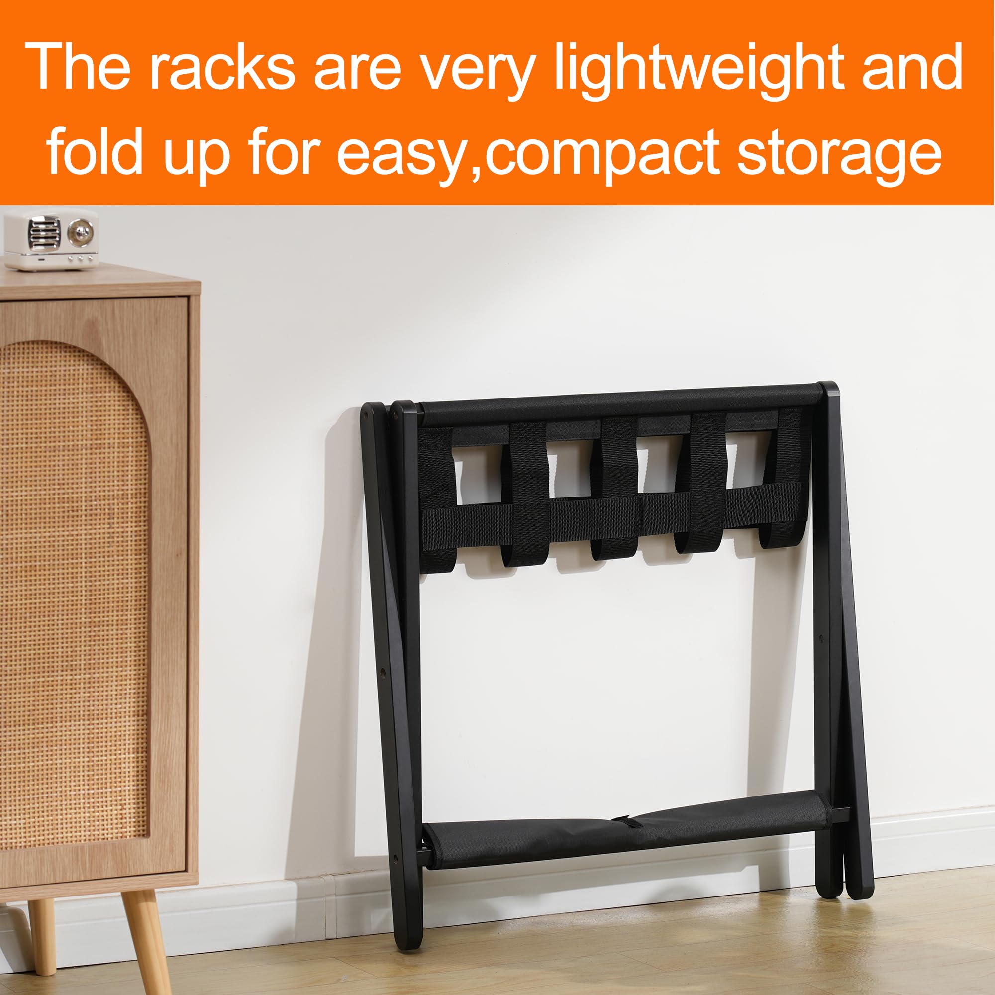 Heybly Luggage Rack, Folding Suitcase Stand With Storage Shelf, Heavy-Duty Luggage Holder For Guest Room Bedroom Hotel, Holds Up