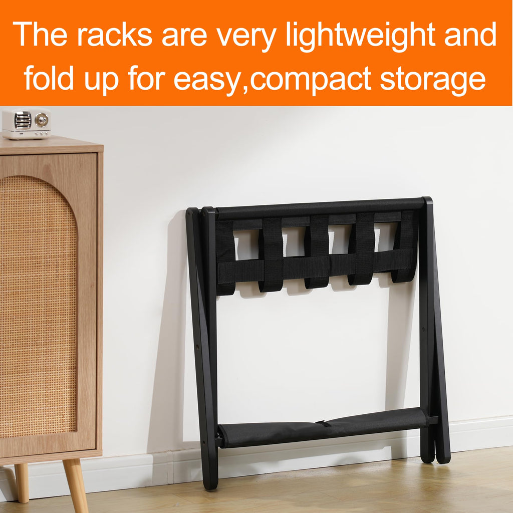Heybly Luggage Rack, Folding Suitcase Stand With Storage Shelf, Heavy-Duty Luggage Holder For Guest Room Bedroom Hotel, Holds Up