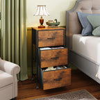 Wlive Dresser With 3 Drawers, Fabric Nightstand, Cabinet With Wheels, Organizer Storage Dresser For Bedroom, Office, Closets, Sturdy Steel Frame, Easy Pull Handle, Rustic Brown Wood Grain Print