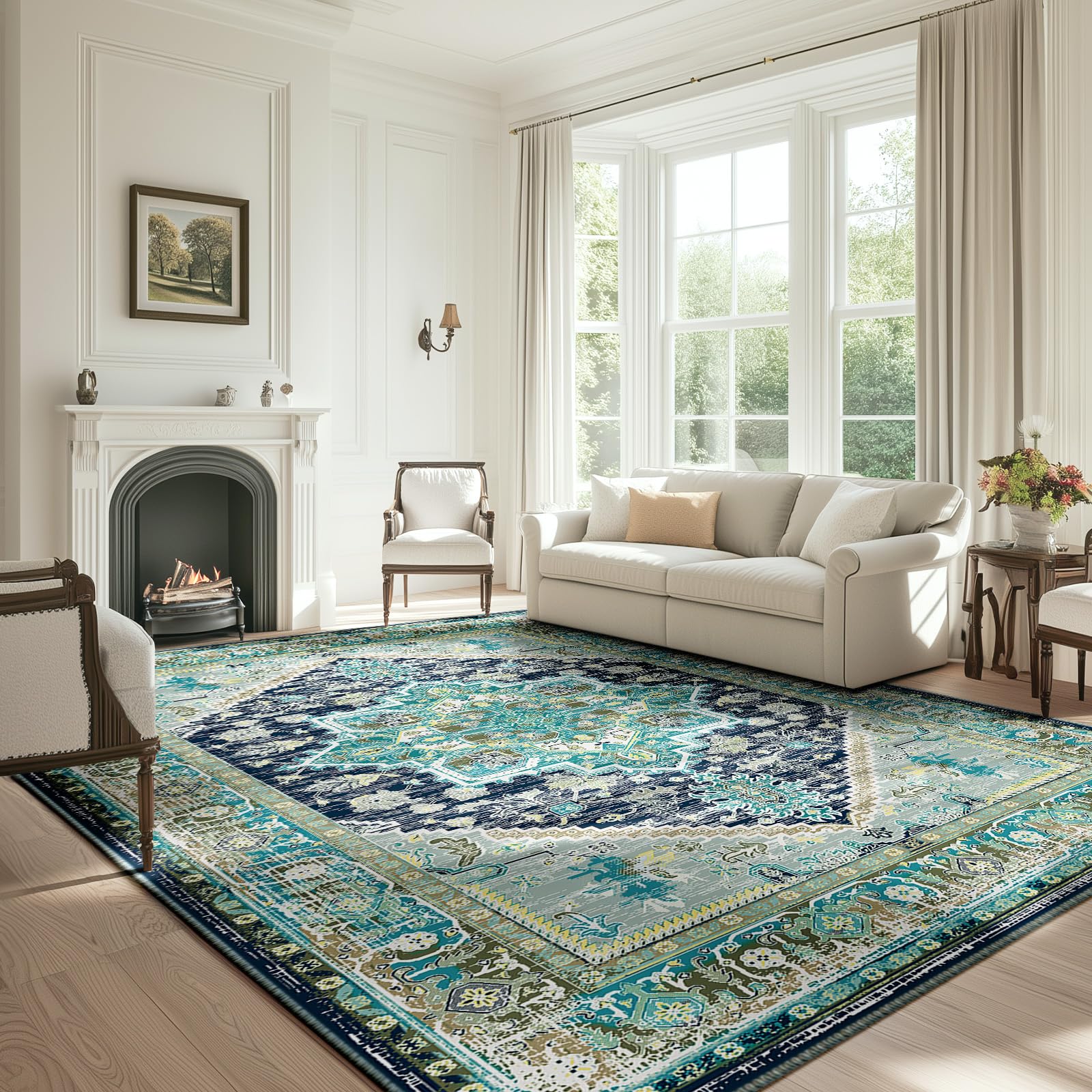 BESTSWEETIE Area Rugs 8x10 Rug for Living Room, Washable Rug 8x10, Non Slip Water Repellent Floor Carpet, Low Pile Soft Vintage 