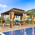 Erommy 12' X 18' Hardtop Gazebo, Galvanized Steel Double Roof Gazebo With Aluminum Frame, Permanent Outdoor Metal Pavilion With