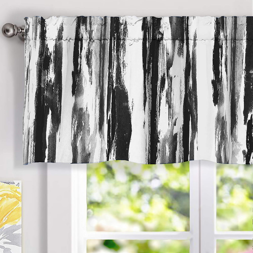 Driftaway Paint Brush Watercolor Lined Thermal Insulated Blackout Window Curtain Valance Rod Pocket Black Gray Ink Stripe Patter