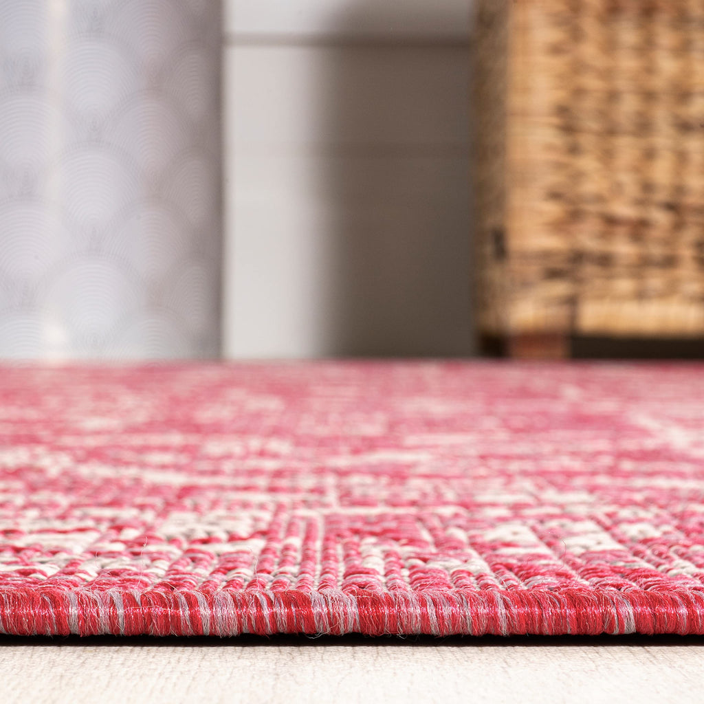Jonathan Y Smb104E-5Sq Malta Bohemian Medallion Textured Weave Indoor Outdoor Area Rug,Coastal,Traditional,Transitional Easy Clean,Bedroom,Kitchen,Backyard,Patio,Non-Shed,Fuchsia/Light Gray,5' Square