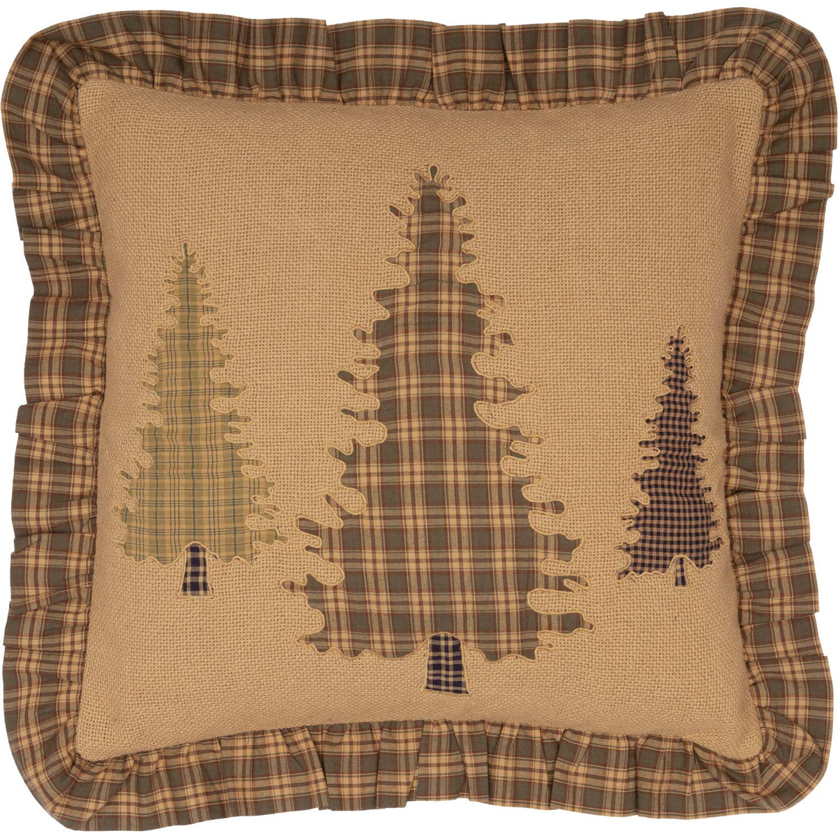Vhc Brands Rustic Natural Tan Nature Print Cotton Cedar Ridge Bedding Tree Appliqued Cotton Burlap Square Pillow (Pillow Cover,