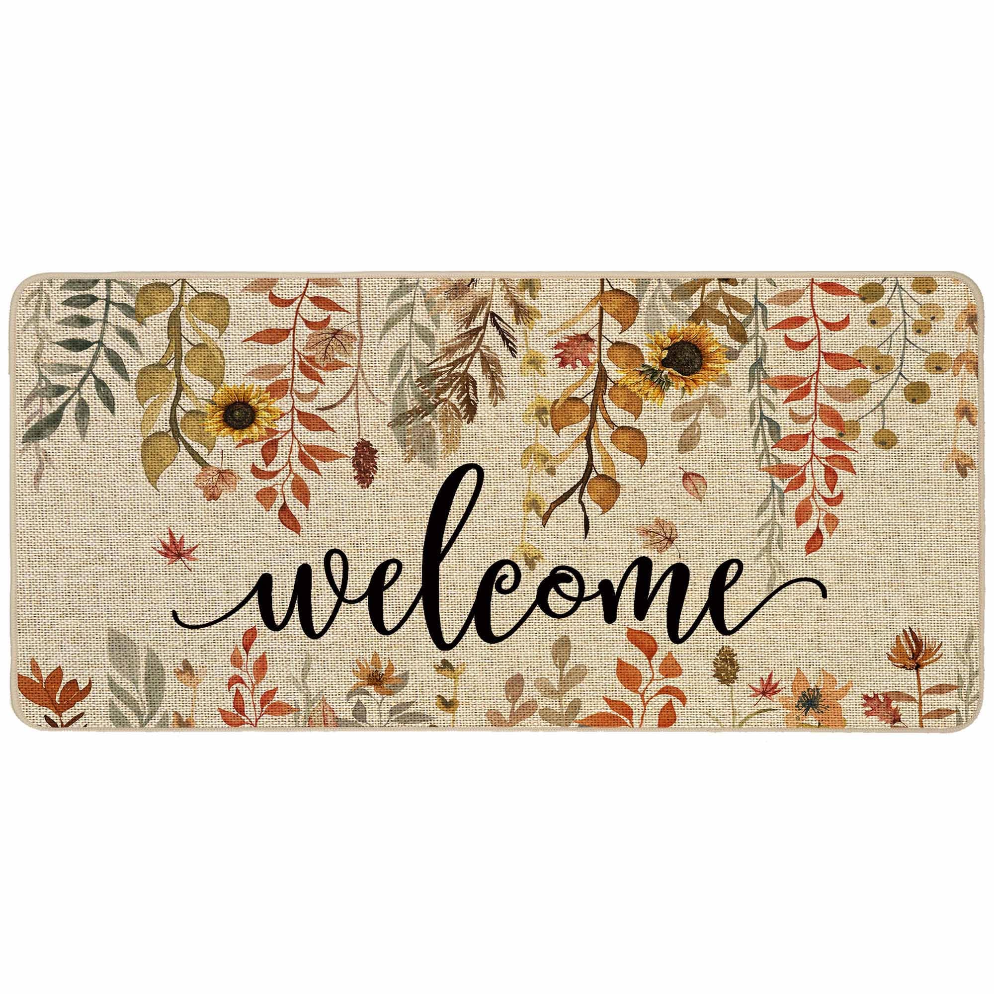 Ortigia Welcome Fall Doormat Eucalyptus Leaves Sunflowers Door Mats Indoor Outdoor Patio Non-Slip Durable Entrance Floor Mat For