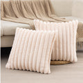 Zlina Set Of 2 Faux Fur Plush Beige Throw Pillow Covers Fluffy Striped Pillowcase Cushion Covers 24 X 24 Inch Decor Sofa Couch B