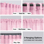 Koufall Pink Back Tab Rod Pocket Pom Pom Sheer Curtains,8 Ft 52X96 Length