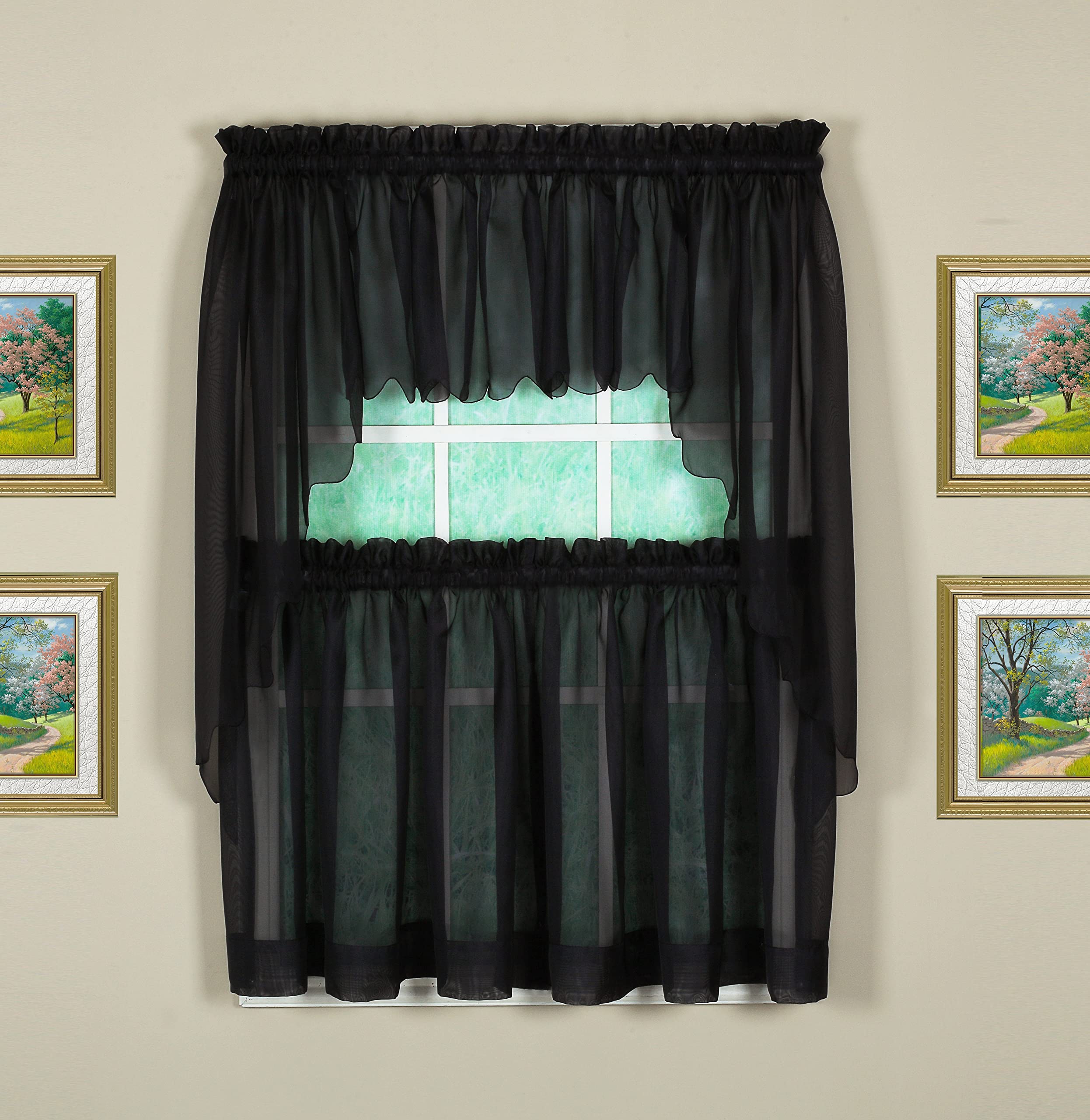 Today'S Curtain Emelia Original Voile Tier Pair 30', Black, 60' W X 30' L