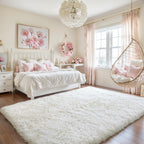 Kchowua 3X5 Cream Thick Fluffy Fuzzy Cute Area Rugs For Girls Bedroom,Machine Washable Off White Furry Plush Small Carpet For Li