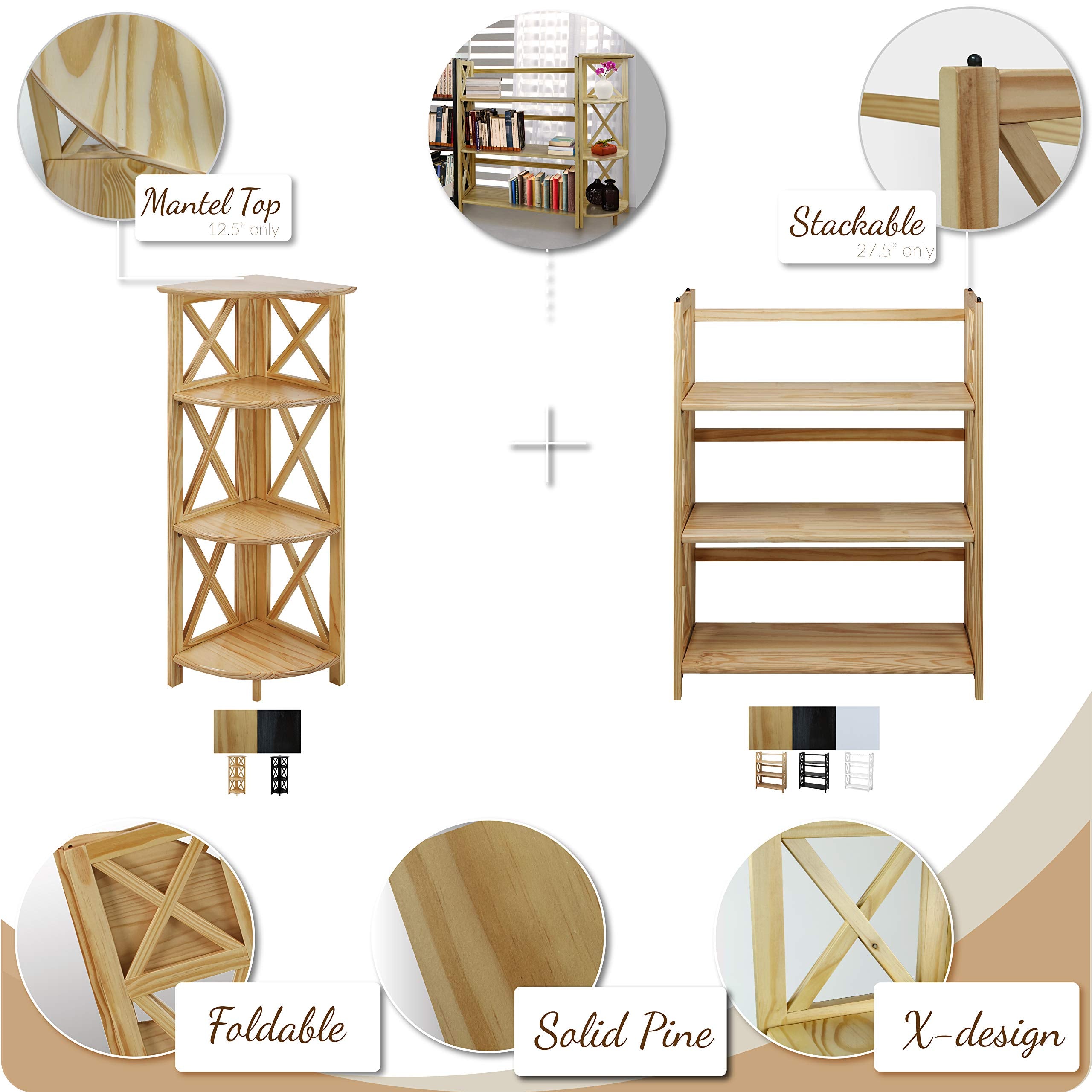 Casual Home Montego 3-Shelf Folding Bookcase, Black