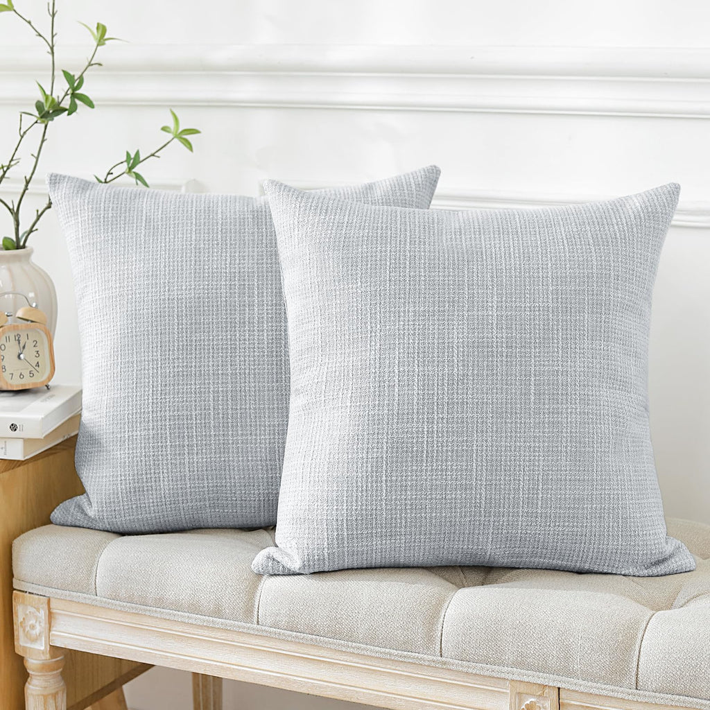 Otostar Pack Of 2 Throw Pillow Covers 20X20 Inch Linen Blue Grey Pillowcases Farmhouse Decorative Solid Pillow Covers 50X50 Cm S