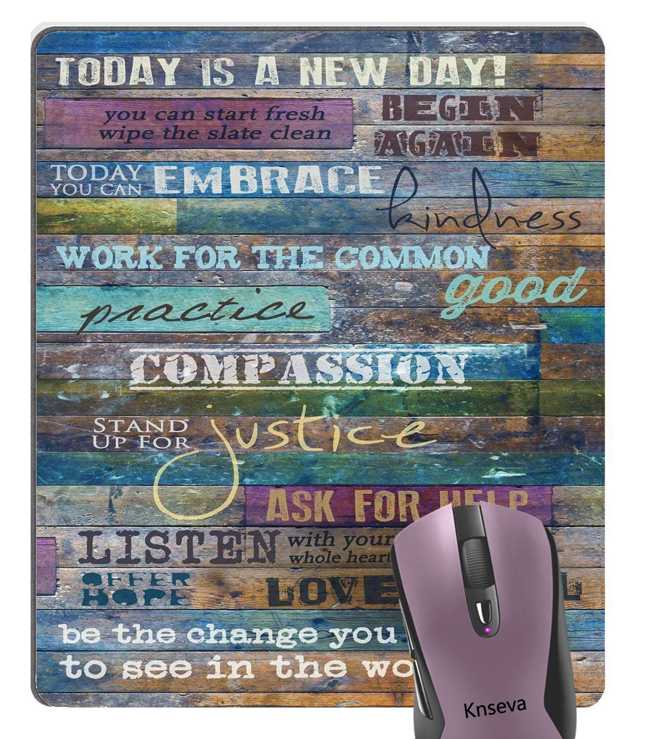 Knseva Inspirational Quotes Vintage Rustic Barn Wood Art Mouse Pad - Today Is A New Day Motivational Quote Mouse Pads