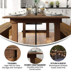 Flash Furniture Hercules Series 9' X 40" Rustic Solid Pine Folding Dining Table, Rectangular Antique Farmhouse Dining And Event Extension Table