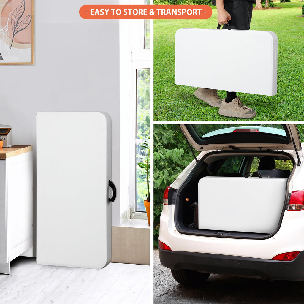 Super Deal 3 Foot Square Folding Card Table, Indoor Outdoor Portable Plastic Heavy Duty Fold-In-Half Puzzles Camping Picnic Party Table With Carrying Handle, White