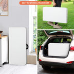 Super Deal 3 Foot Square Folding Card Table, Indoor Outdoor Portable Plastic Heavy Duty Fold-In-Half Puzzles Camping Picnic Party Table With Carrying Handle, White