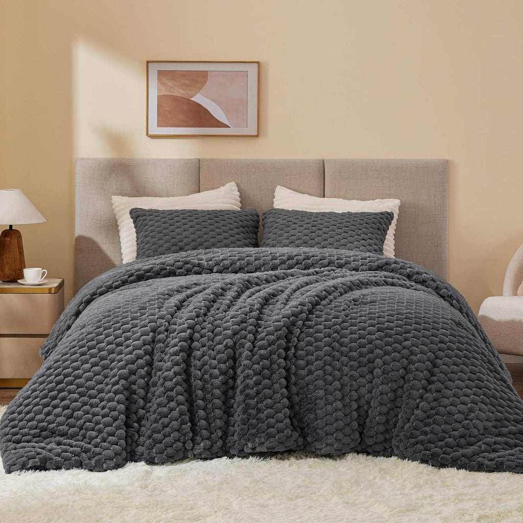 Bedelite Fluffy Queen Comforter Set - Grey Fleece Soft Comforter For Queen Size Bed, Luxury Warm Bedding Set For Winter, Fuzzy B