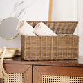 Pure Home + Living Light Brown Resin Wicker Tissue Roll Holder with Lid, Resin Tissue Box Holder, Handcrafted Tissue Dispenser f