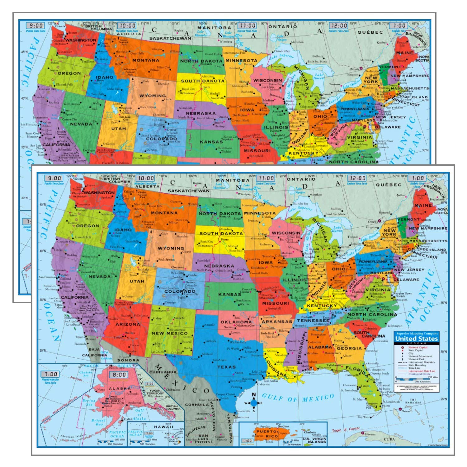 Pack of 2 Superior Mapping Company United States Poster Size Wall Map 40 x 28 with Cities (2 Maps)