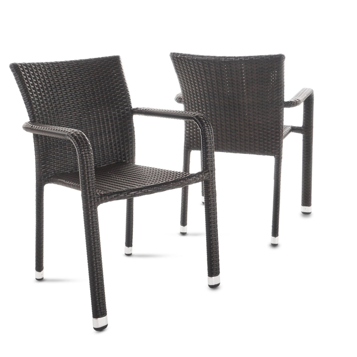 Gdfstudio Outdoor Wicker Armed Aluminum Framed Stack Chairs (Set Of 2) (Multi-Brown)