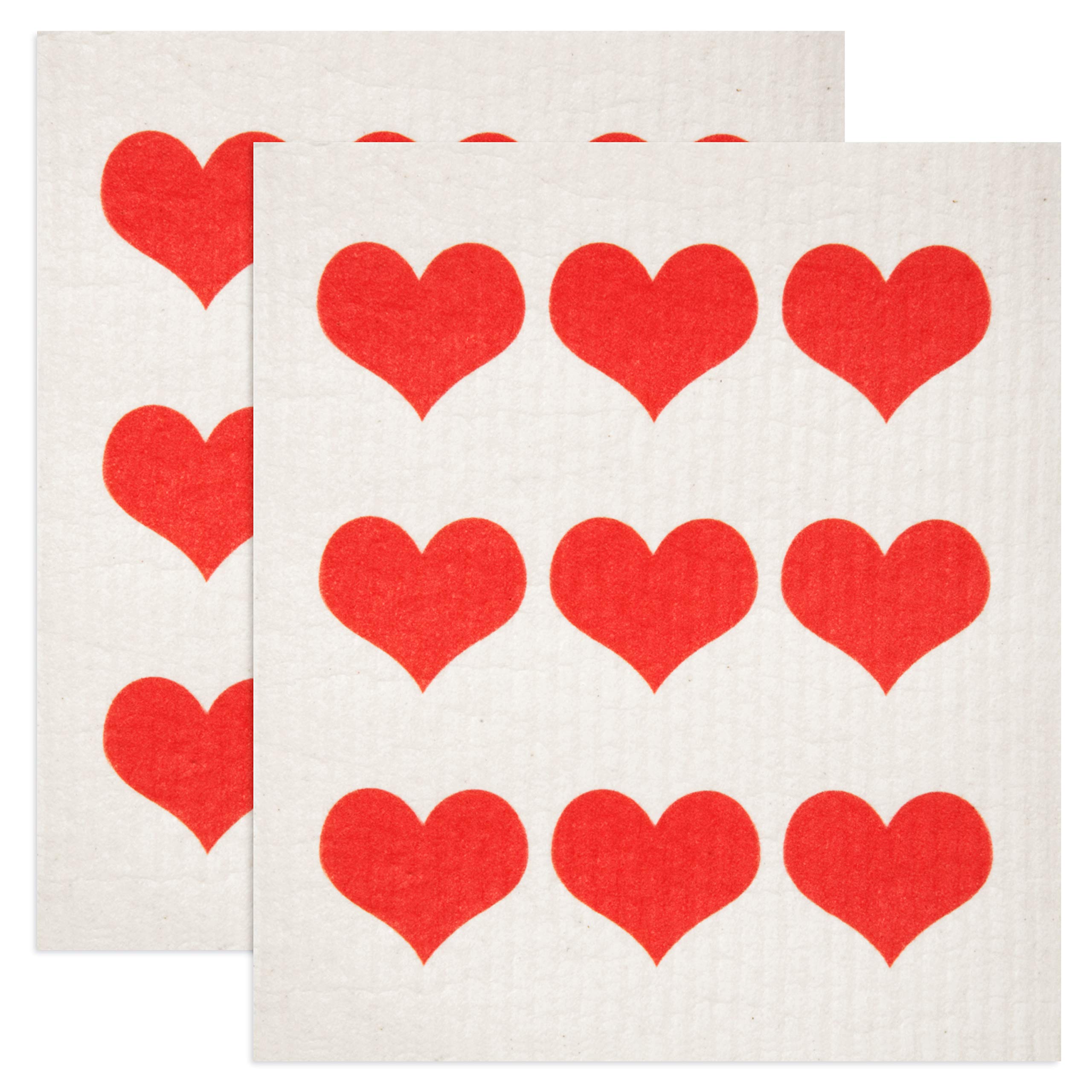 GMIcr  atifs Swedish Dishcloths 2 Pack Row of Red Hearts Print Reusable Sponges Kitchen Cleaning Cloth Dish Scrubber, Machine Wa