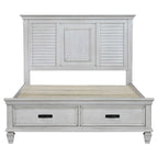 Coaster Home Furnishings Franco Farmhouse 4-Piece Bedroom Set Queen Size Storage Panel Bed Frame 57-inch Headboard Distressed White 205330Q-S4