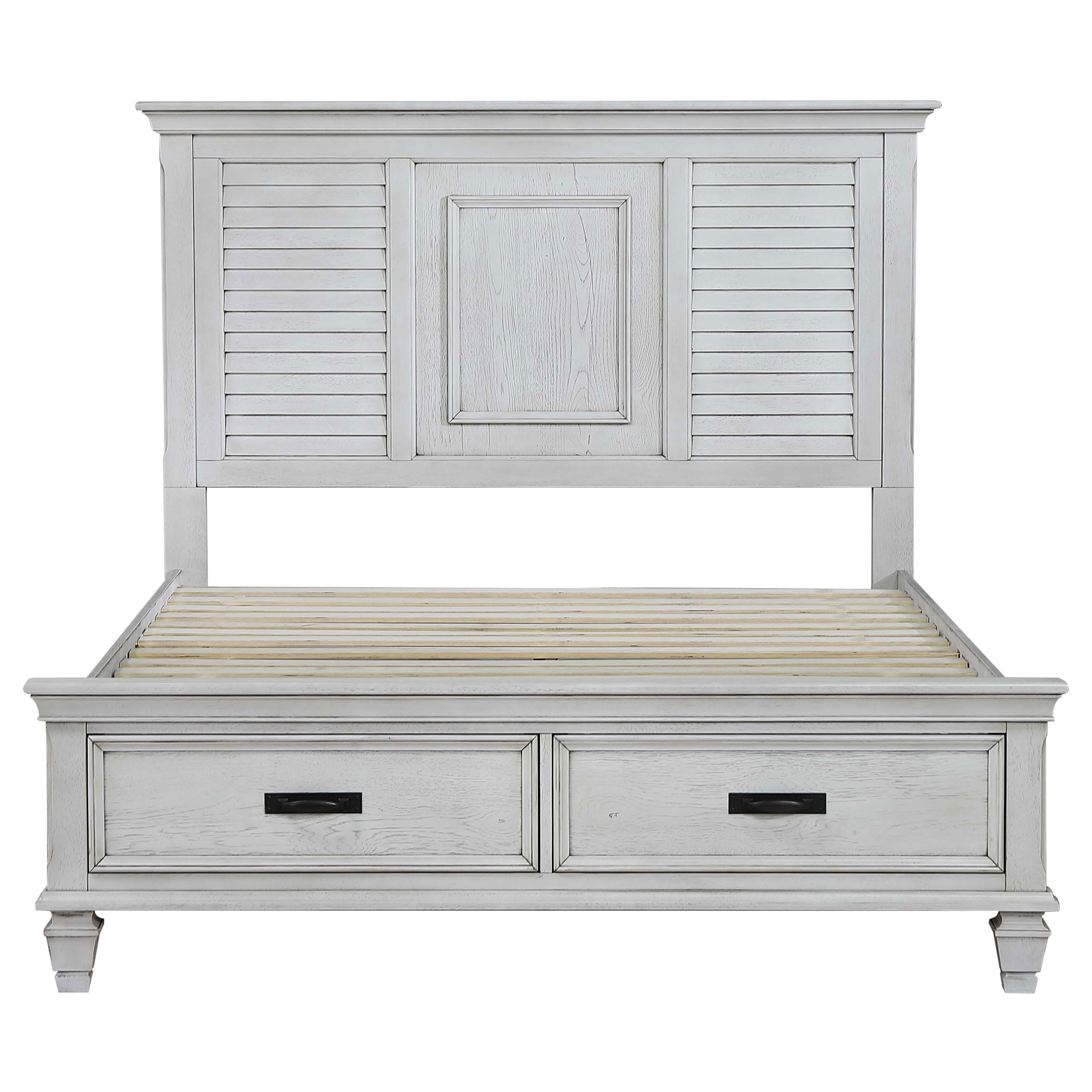 Coaster Home Furnishings Franco Farmhouse Wood Queen Size Storage Panel Bed Frame Platform Bed 57-inch Headboard Distressed White 205330Q