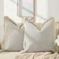Zwjd Throw Pillow Covers 22X22 Set Of 2 Striped Pillow Covers With Fringe Chic Cotton Decorative Pillows Square Cushion Covers F