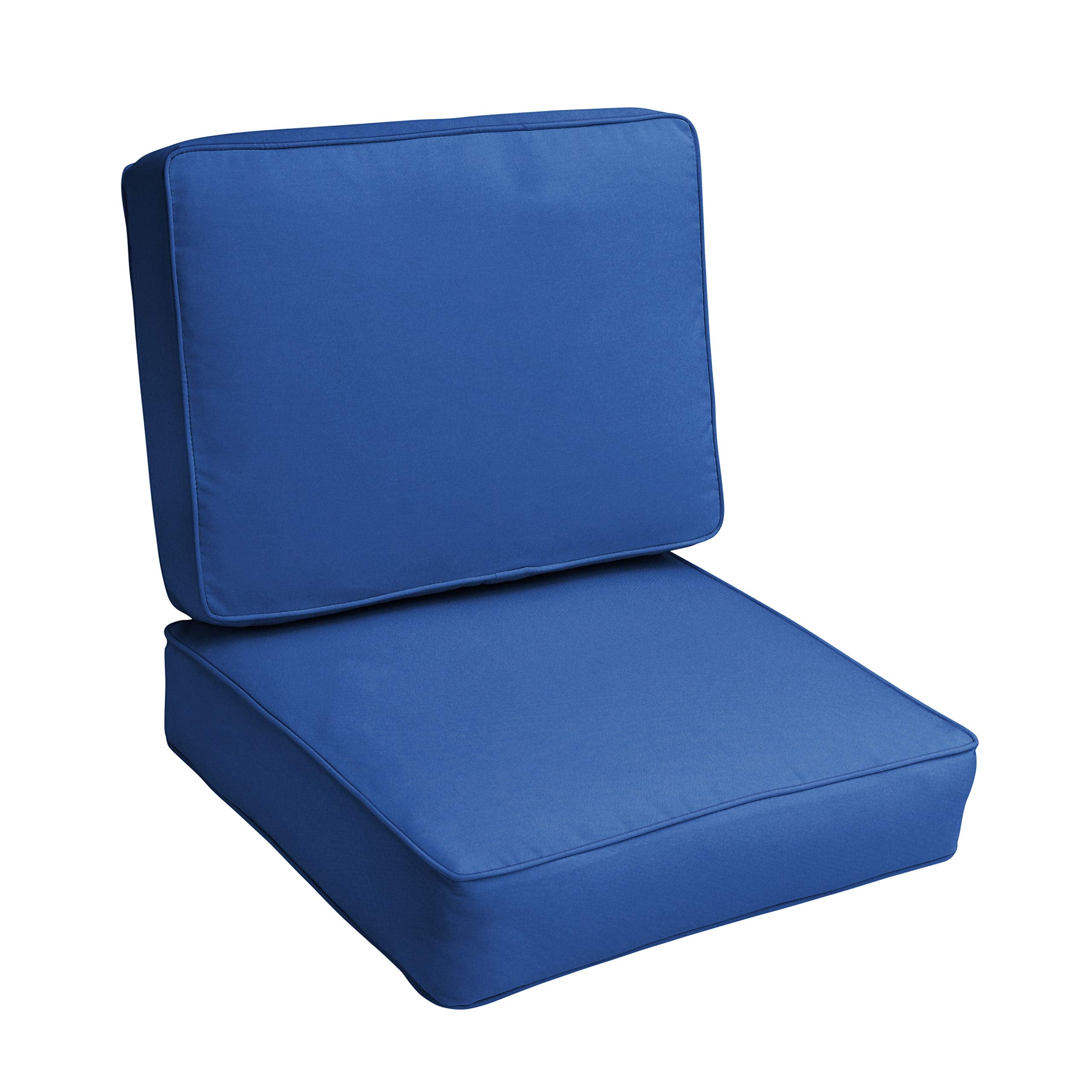 Sorra Home Sunbrella Canvas True Blue Outdoor Seat And Back Cushion Set, 22 In X 22 In X 4
