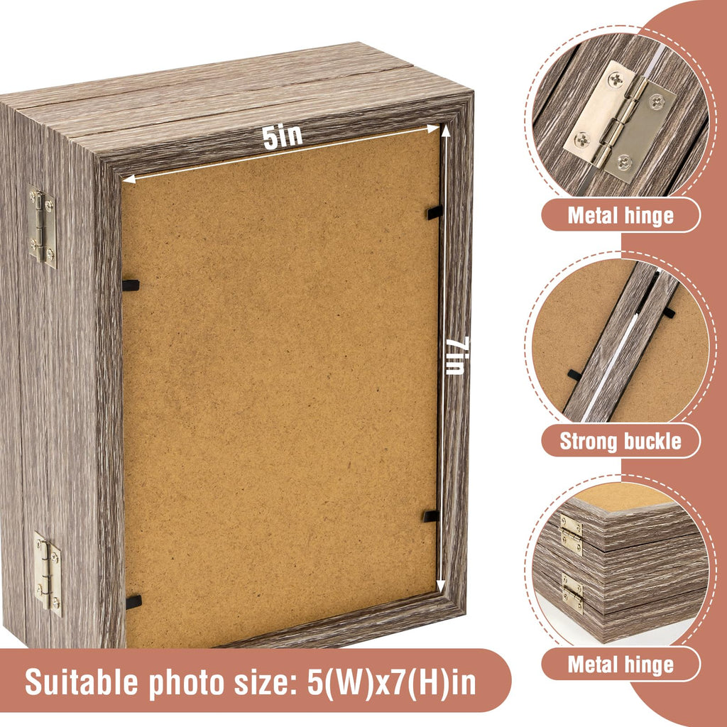 5X7 Four Picture Frame 4 Hinged Photo Frame With 4 Openings, Natural Wood Foldable Photo Frame With High Definition Acrylic For